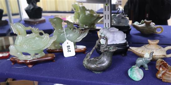 A Chinese jadeite rabbit and various Chinese hardstone carvings etc.